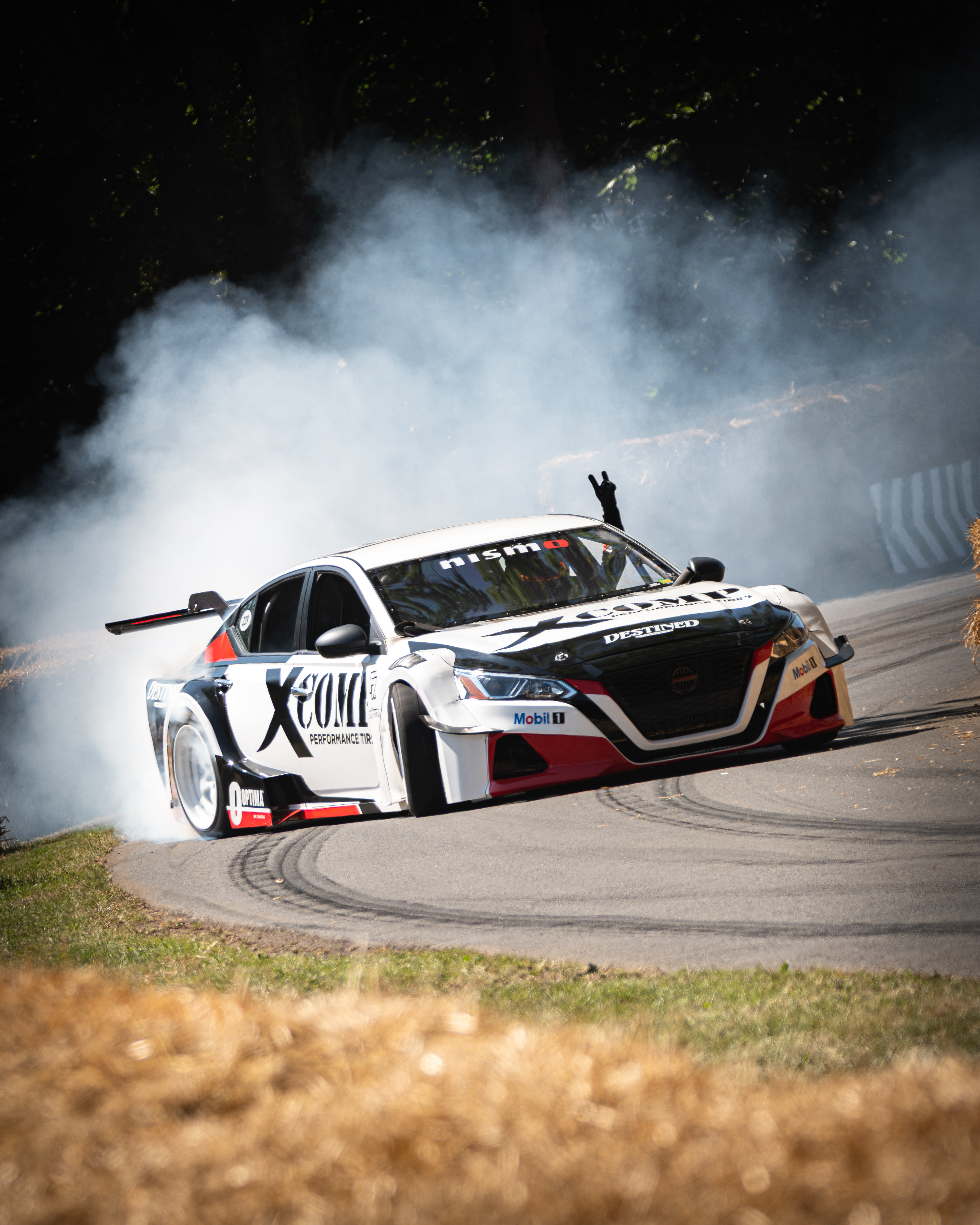 The Nissan "Altimaniac" being driften by Chris Forsberg at the 2025 Goodwood Festival of Speed